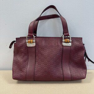Gucci Guccissima Bamboo Bar Tote in Burgundy - Preowned